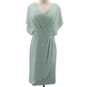 AW BRIDAL 8 M mint green chiffon faux wrap knee length dress NEW B50